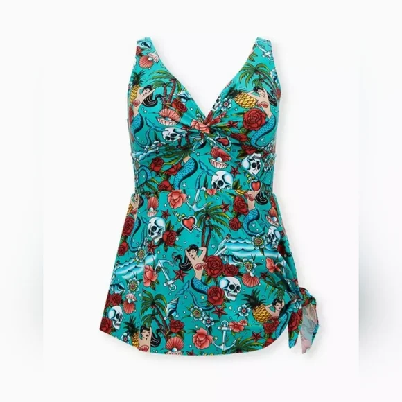 Torrid Retro Tattoo Asymetrical Swimsuit - Picture 1 of 9
